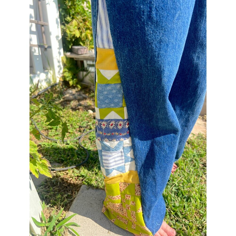 Vintage Womens Handmade Patchwork Quilted Jeans Sz 5 High Waist 24 Cowgirl Boho - Picture 4 of 11